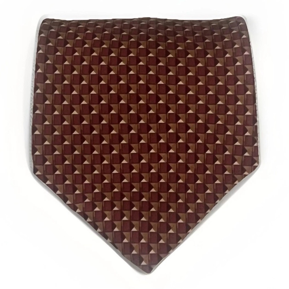DKNY 100% Silk Mens Designer Tie Orange Geometric Business Casual Preppy Necktie